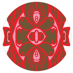 A Red And Brown Design On A White Background Round Trivet