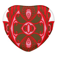 A Red And Brown Design On A White Background Heart Glass Fridge Magnet (4 Pack)