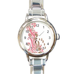 A Drawing Of A Bird With Flowers On It Round Italian Charm Watch