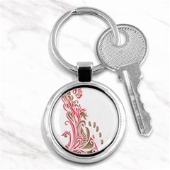 A Drawing Of A Bird With Flowers On It Key Chain (round)