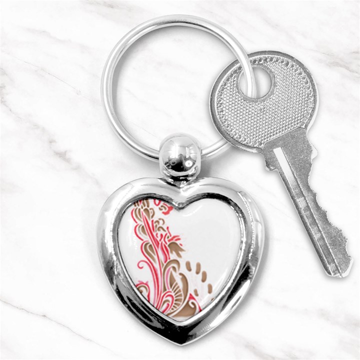 A Drawing Of A Bird With Flowers On It Key Chain (Heart)