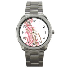 A Drawing Of A Bird With Flowers On It Sport Metal Watch