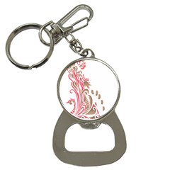 A Drawing Of A Bird With Flowers On It Bottle Opener Key Chain