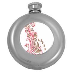 A Drawing Of A Bird With Flowers On It Round Hip Flask (5 Oz)