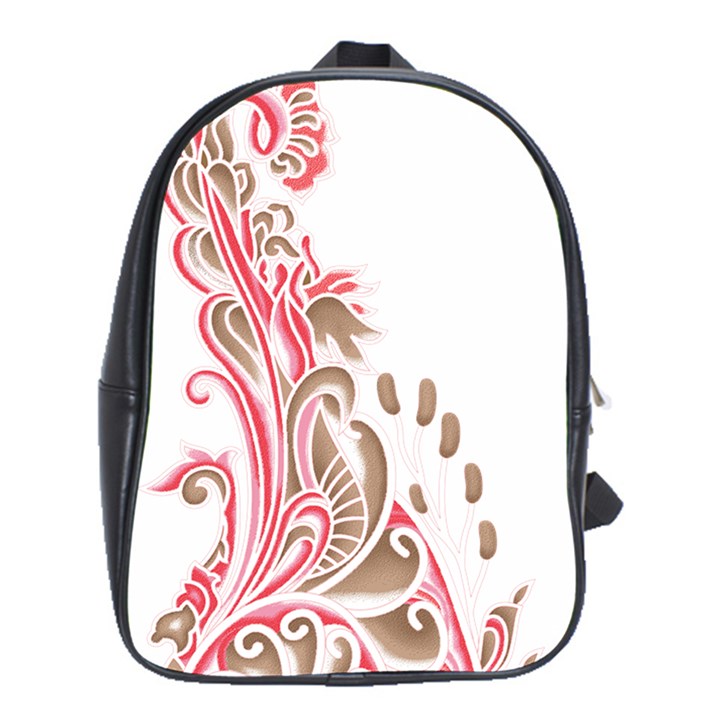 A Drawing Of A Bird With Flowers On It School Bag (XL)