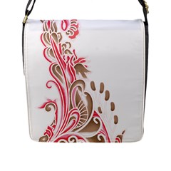 A Drawing Of A Bird With Flowers On It Flap Closure Messenger Bag (l)