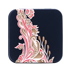 A Drawing Of A Bird With Flowers On It Square Metal Box (black) by catchydesignhill