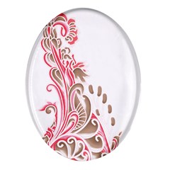 A Drawing Of A Bird With Flowers On It Oval Glass Fridge Magnet (4 Pack) by catchydesignhill