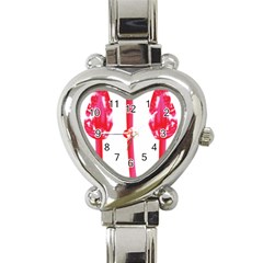 Three Pink Flowers With A Black Background Heart Italian Charm Watch