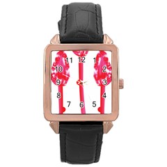 Three Pink Flowers With A Black Background Rose Gold Leather Watch 