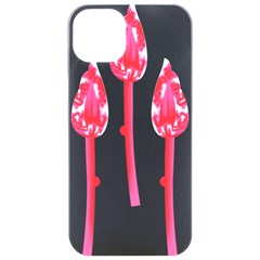 Three Pink Flowers With A Black Background Iphone 15 Pro Black Uv Print Pc Hardshell Case