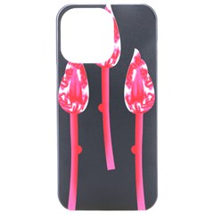 Three Pink Flowers With A Black Background Iphone 15 Pro Max Black Uv Print Pc Hardshell Case