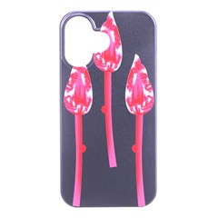 Three Pink Flowers With A Black Background Iphone 16 Black Uv Print Pc Hardshell Case by catchydesignhill