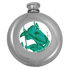 A Painting Of A Flower And A Fish On A Black Background Round Hip Flask (5 Oz)