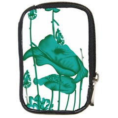 A Painting Of A Flower And A Fish On A Black Background Compact Camera Leather Case