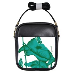 A Painting Of A Flower And A Fish On A Black Background Girls Sling Bag