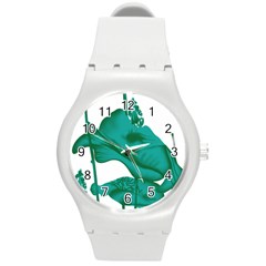 A Painting Of A Flower And A Fish On A Black Background Round Plastic Sport Watch (m)