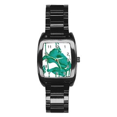 A Painting Of A Flower And A Fish On A Black Background Stainless Steel Barrel Watch