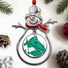 A Painting Of A Flower And A Fish On A Black Background Metal Snowman Ornament