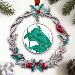 A Painting Of A Flower And A Fish On A Black Background Metal X mas Wreath Holly Leaf Ornament