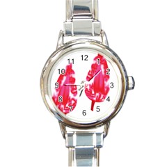 A Pair Of Red Leaves On A Black Background Round Italian Charm Watch