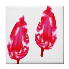 A Pair Of Red Leaves On A Black Background Tile Coaster