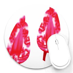 A Pair Of Red Leaves On A Black Background Round Mousepad