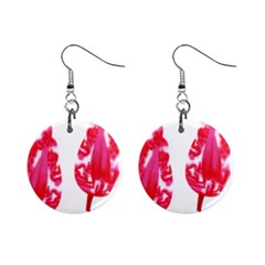 A Pair Of Red Leaves On A Black Background Mini Button Earrings