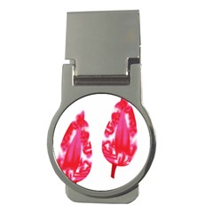 A Pair Of Red Leaves On A Black Background Money Clips (round) 