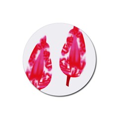 A Pair Of Red Leaves On A Black Background Rubber Round Coaster (4 Pack)