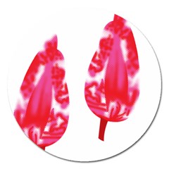 A Pair Of Red Leaves On A Black Background Magnet 5  (round)