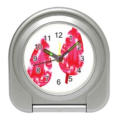 A Pair Of Red Leaves On A Black Background Travel Alarm Clock