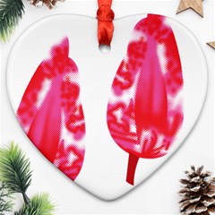 A Pair Of Red Leaves On A Black Background Heart Ornament (two Sides)