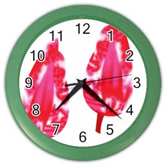 A Pair Of Red Leaves On A Black Background Color Wall Clock