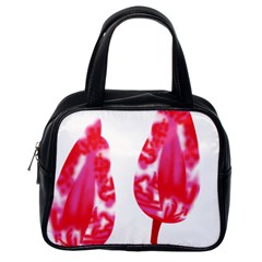 A Pair Of Red Leaves On A Black Background Classic Handbag (one Side)