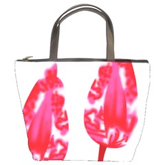 A Pair Of Red Leaves On A Black Background Bucket Bag