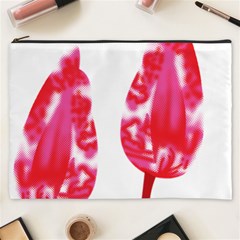 A Pair Of Red Leaves On A Black Background Cosmetic Bag (xxxl)