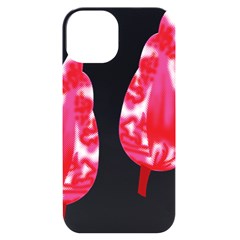 A Pair Of Red Leaves On A Black Background Iphone 14 Black Uv Print Pc Hardshell Case by catchydesignhill