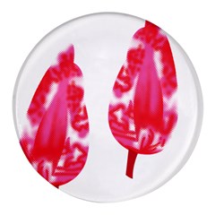 A Pair Of Red Leaves On A Black Background Round Glass Fridge Magnet (4 Pack) by catchydesignhill