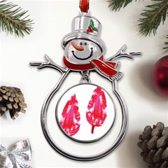 A Pair Of Red Leaves On A Black Background Metal Snowman Ornament