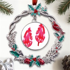 A Pair Of Red Leaves On A Black Background Metal X mas Wreath Holly Leaf Ornament