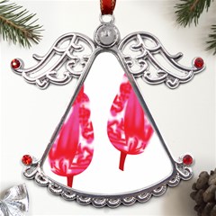 A Pair Of Red Leaves On A Black Background Metal Angel With Crystal Ornament