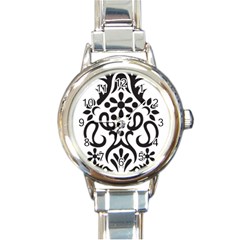 A Black And White Image Of An Ornate Design Round Italian Charm Watch