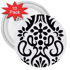 A Black And White Image Of An Ornate Design 3  Buttons (10 Pack)  by catchydesignhill