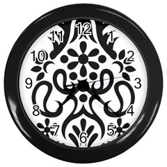 A Black And White Image Of An Ornate Design Wall Clock (black)