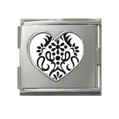 A Black And White Image Of An Ornate Design Mega Link Heart Italian Charm (18mm) by catchydesignhill