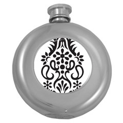 A Black And White Image Of An Ornate Design Round Hip Flask (5 Oz)