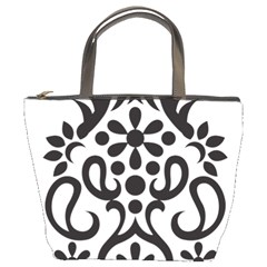 A Black And White Image Of An Ornate Design Bucket Bag