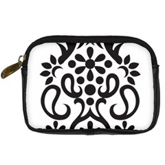 A Black And White Image Of An Ornate Design Digital Camera Leather Case