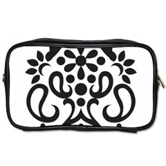 A Black And White Image Of An Ornate Design Toiletries Bag (one Side)